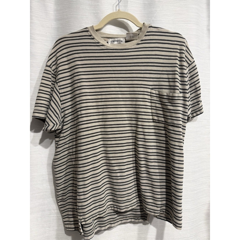 Claiborne Mens Striped Short Sleeve 100% Cotton SZ M